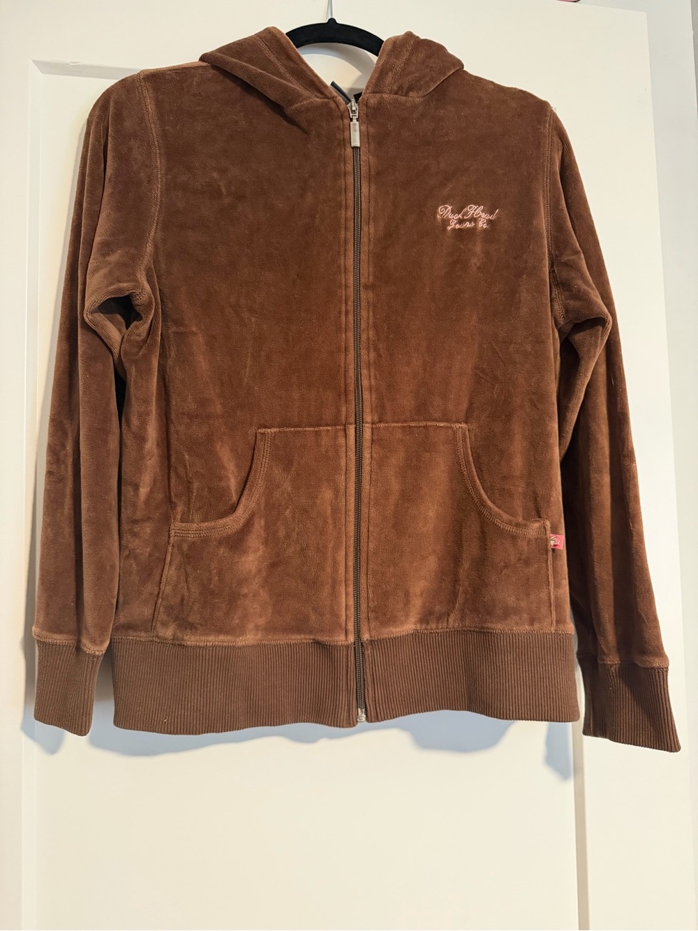 Duck Head Brown Velour Zip Hoodie with Embroidered Logo